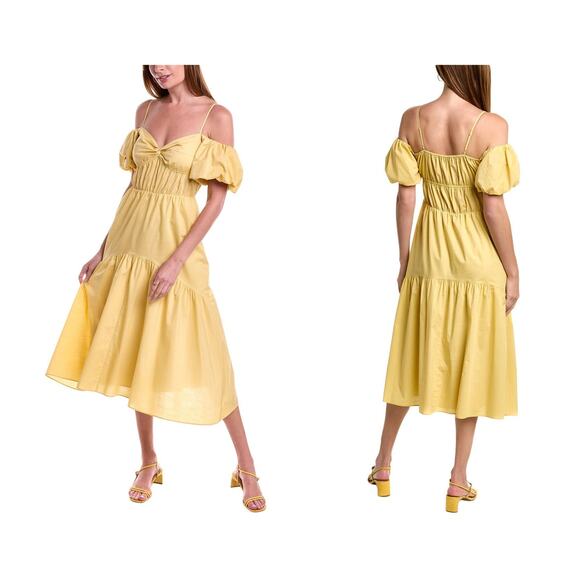 Vince Boho Sweetheart Puff Sleeve Midi Yellow Dress - Picture 1 of 9